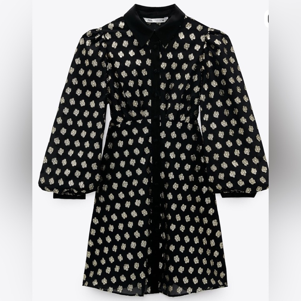 Zara Black Dress with Gold Pattern